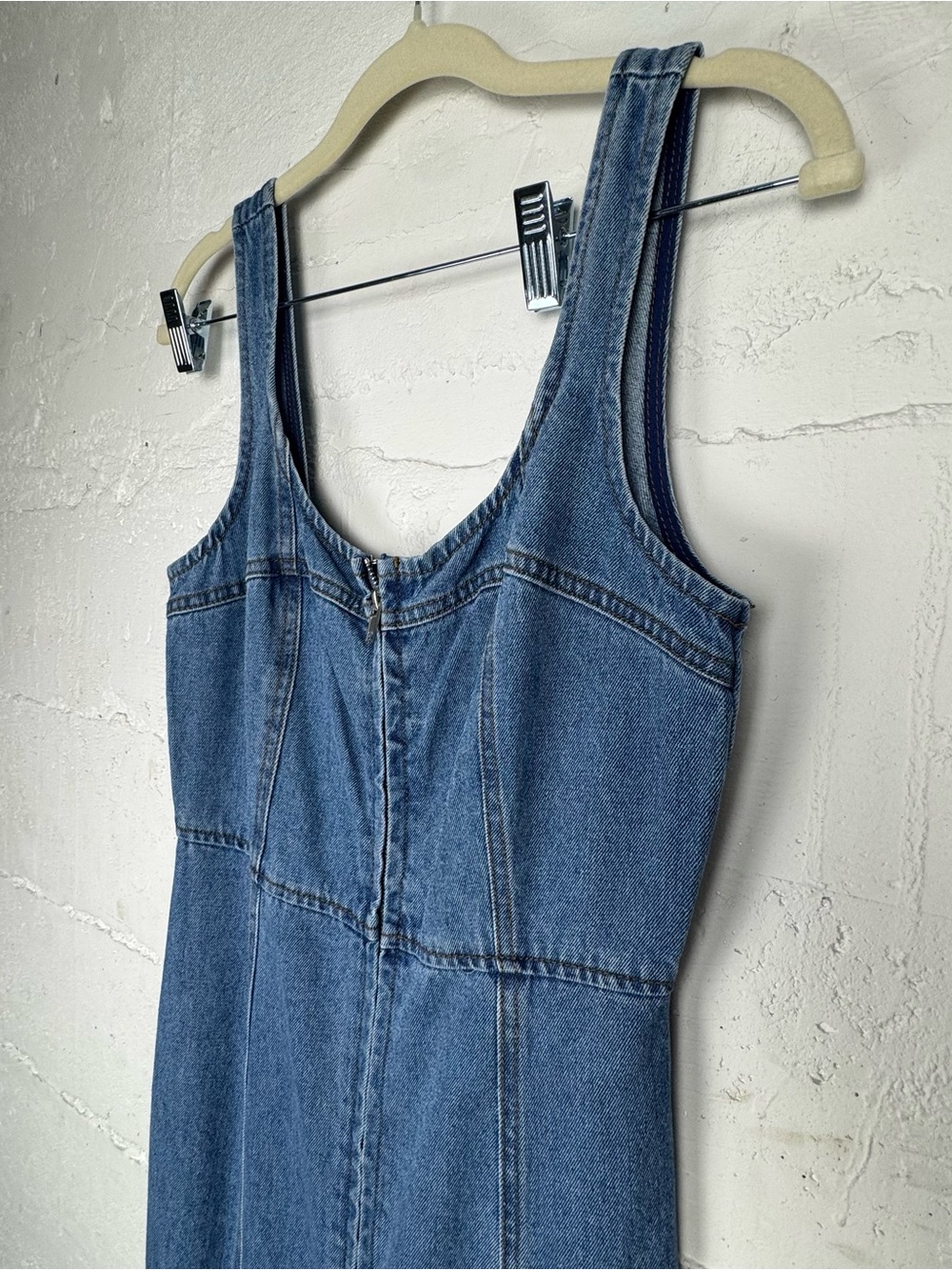 Classic Denim Midi Dress S full Front Zip Bodycon Cotton Western Jean Western - Picture 2 of 12